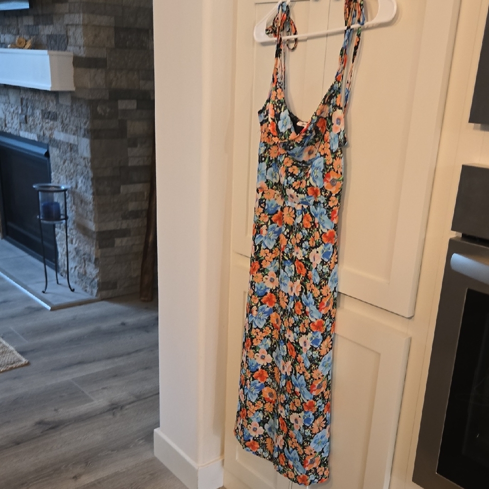 Zara Floral Midi Dress - Blue and Orange